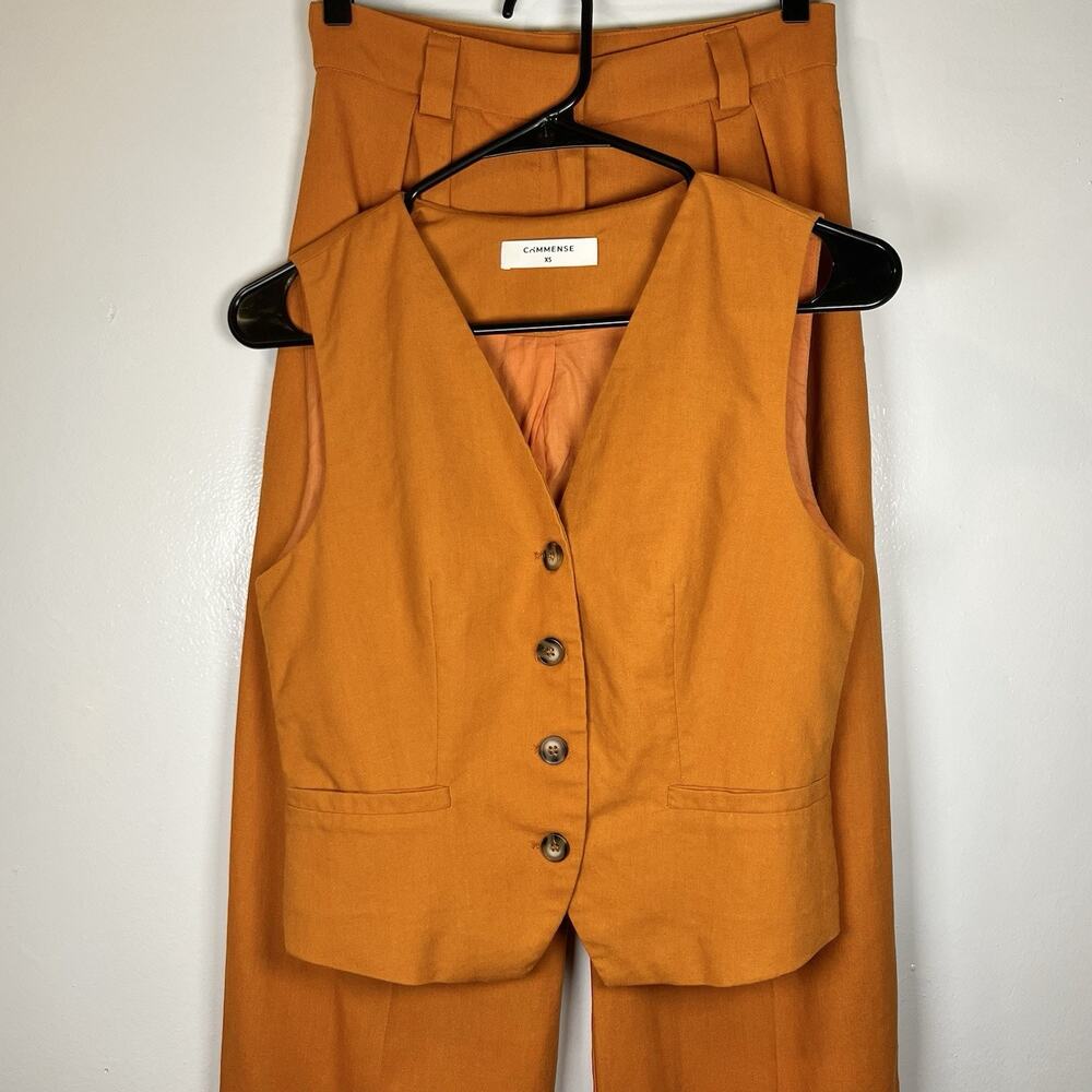 Commense 2-pc Vest & Wide Leg Pants Set Orange Size XS Linen Cotton Minimalist